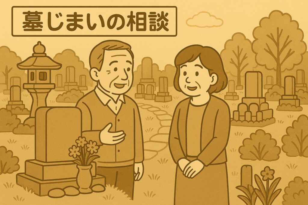 墓じまいの相談をして、円満な状態になっている画像