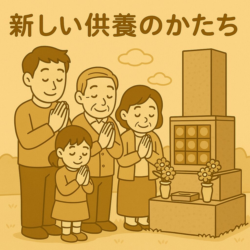 墓じまい後の新しい供養方法で家族が心を一つにしている平和な様子を表した画像